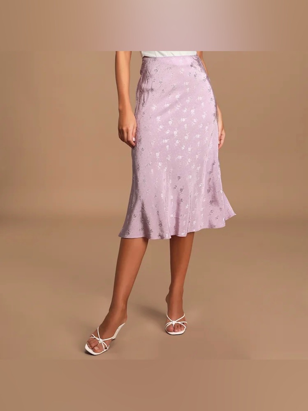 ASTR The Label Lilac Midi Skirt Embroidered Floral Coquette Cottagecore L